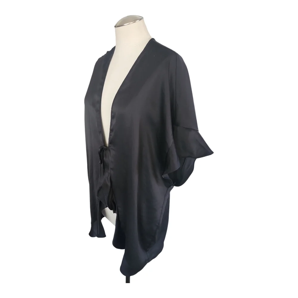 Victoria's Secret Elegant Black Robe Sexy Valentine Satin RuffleTie Robe Love - Picture 6 of 7